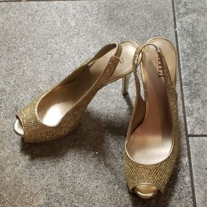 a.n.a A New Approach Gold Sparkle Peep Toe Heels